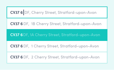 Dropdown of Loqate's address capture tool identifying addresses.